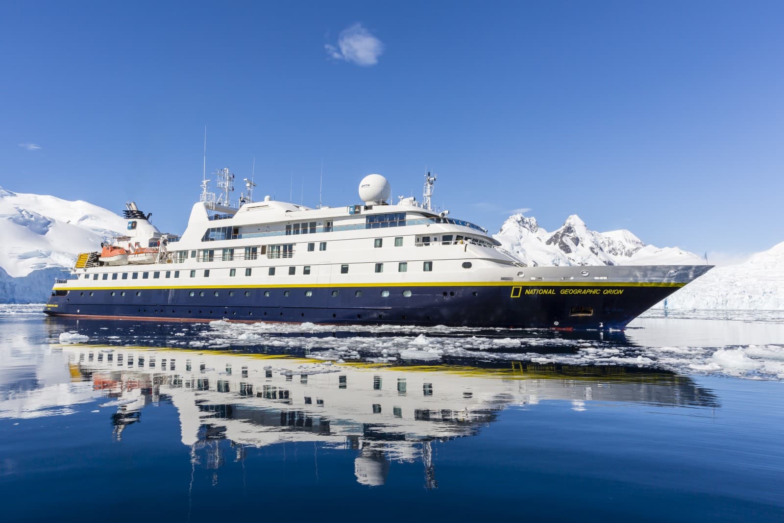 The ship National Geographic Orion in Cierva Cove, Antarctica.